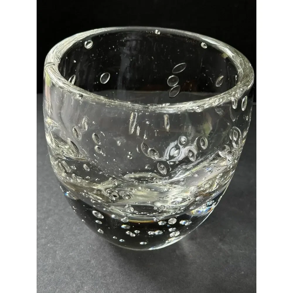Art Deco Hand Blown Controlled Bubble Bowl Art Glass Trinket Dish Clear